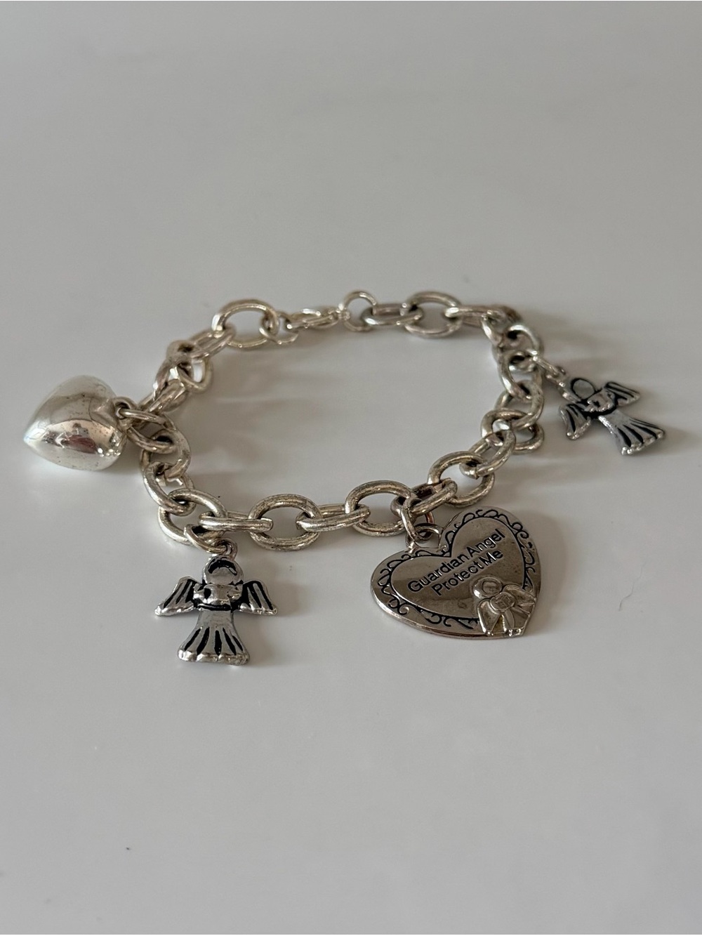 Chunky Guardian Angel Dangle Charm Bracelet, 8"